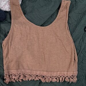 SHEIN Brown Crop Top with Tassel Hem